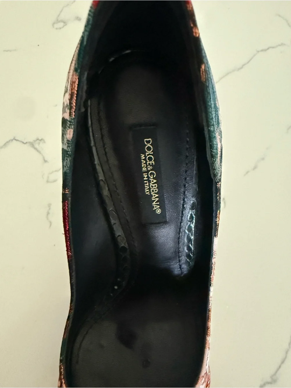 Dolce & Gabbana Snakeskin and Brocade Fabric Pumps